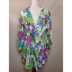 A LA CARTE WOMENS LONG SLEEVES TOP JACKET MULTICOLOR FLORAL PURPLE SIZE XL